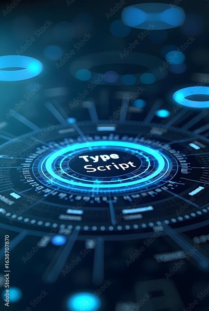 Poster abstract blue glowing circles and lines create a futuristic technological background, vertical compo