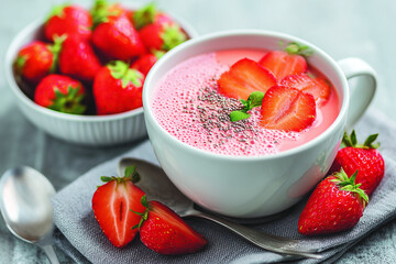 Fresh Breakfast Bowl with Avocado Toast and Smoothie Served with Delicious Fresh Fruits