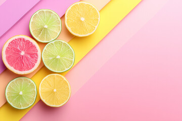 Colorful Tropical Fruits on Pastel Background in Minimalist Composition with Bright Colors