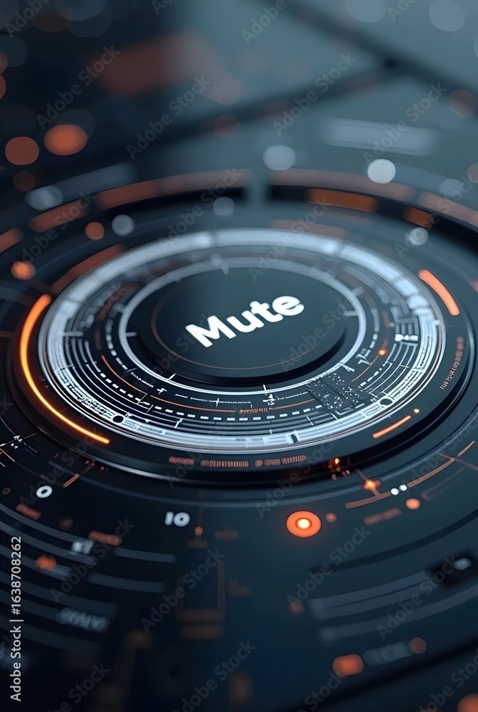 Poster abstract technological background featuring a circular interface with glowing orange accents, vertic