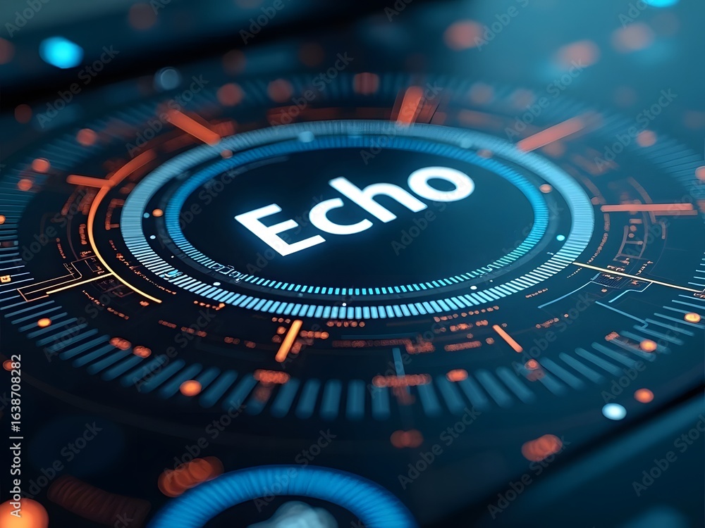 Poster futuristic interface design with vibrant blue and orange hues creates a dynamic visual, horizontal c