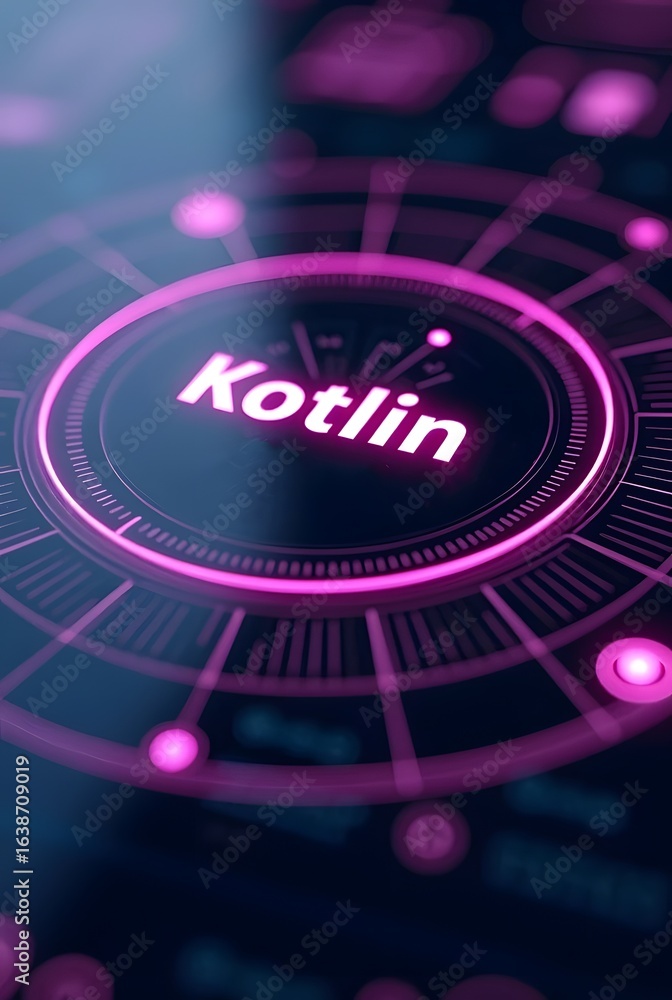 Aufkleber vibrant pink and blue hues illuminate a futuristic circular interface, vertical composition. the wor