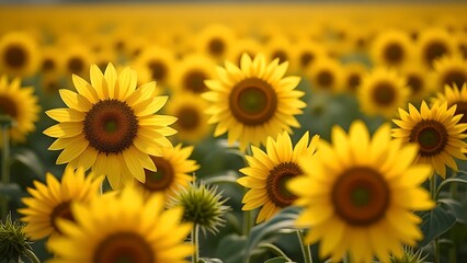 Obraz premium Bright Yellow Sunflower Field in Summer Sunlit Meadow Landscape