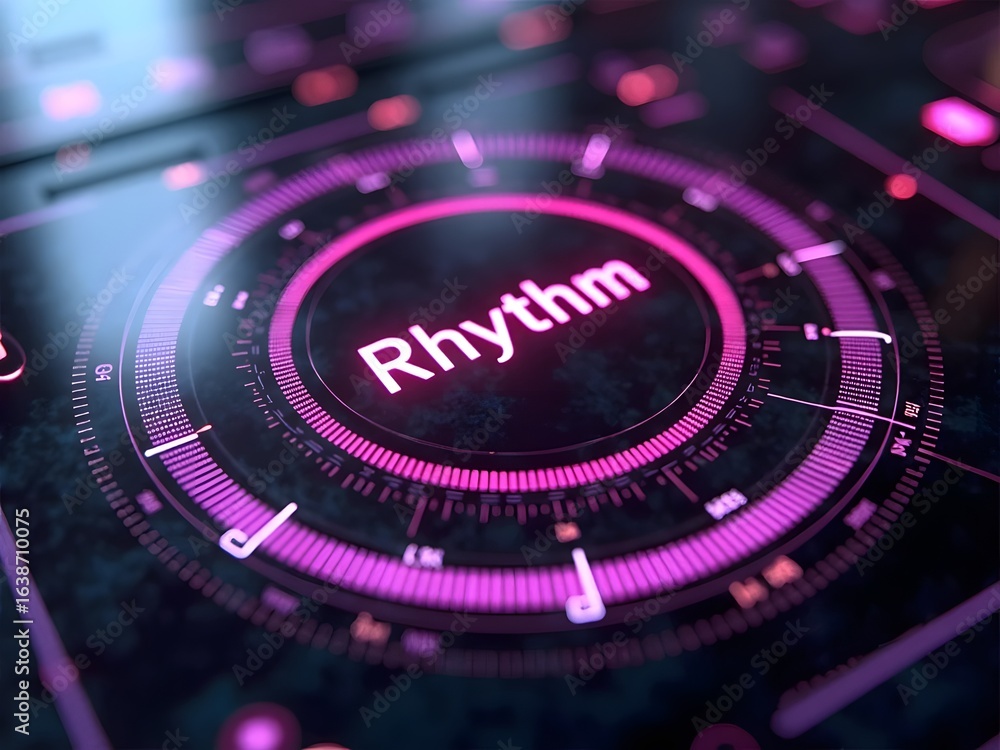 Aufkleber pink neon lights illuminate a futuristic rhythm display, horizontal composition. the vibrant circula