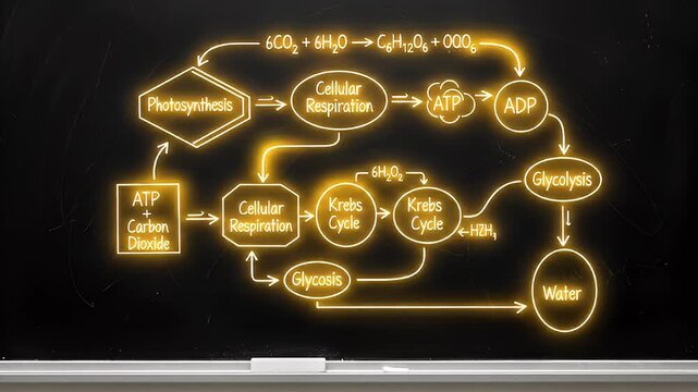 Photosynthesis and Cellular Respiration Diagram: a detailed educational diagram showing the complex biochemical pathways of photosynthesis, cellular respiration.
