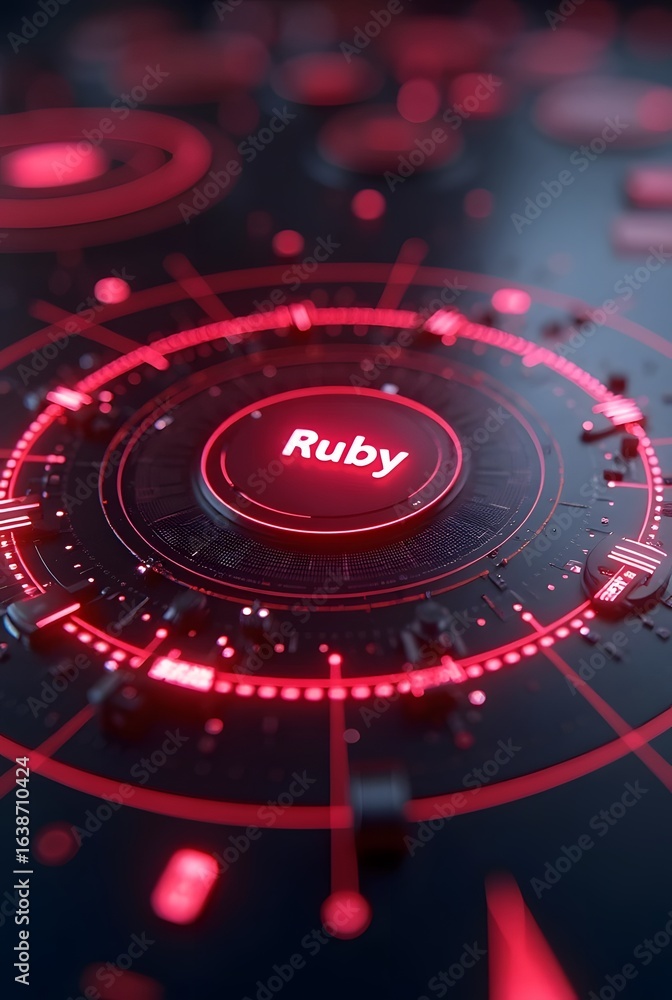Aufkleber a vibrant red digital interface glows with futuristic technology, vertical composition. the central 