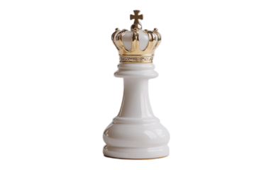 A white chess piece with a crown on white background,png