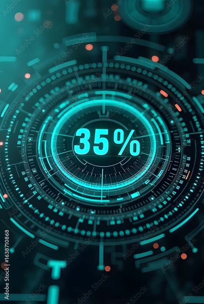 Aufkleber thirty-five percent displayed in a vibrant turquoise digital interface, vertical composition. this f