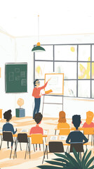 vector cartoon teacher teaches in class