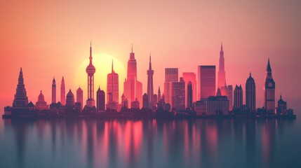 Obraz premium Sunrise over Global Cityscape