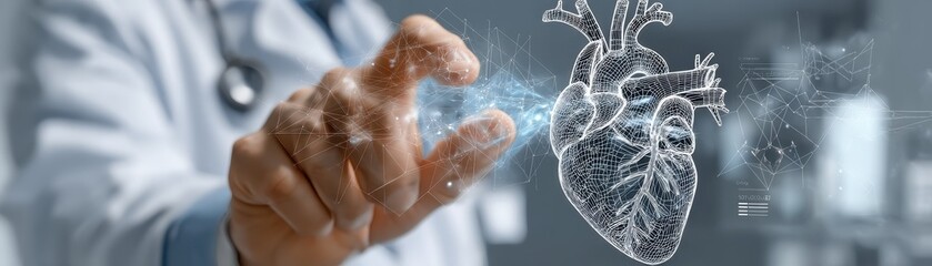 AI doctor projecting a 3D heart diagnosis in midair