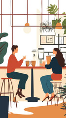 vector cartoon people couple in coffee shop
