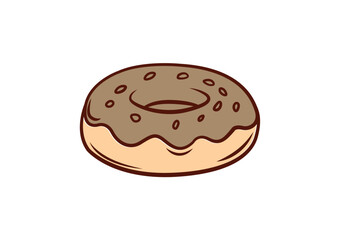 A simple illustration of a donut with chocolate icing and sprinkles on top, outlined in brown with a clean white background.