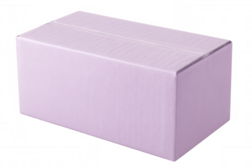 Studio shot of a closed light purple rectangular cardboard box on transparent background, ideal for shipping or packaging