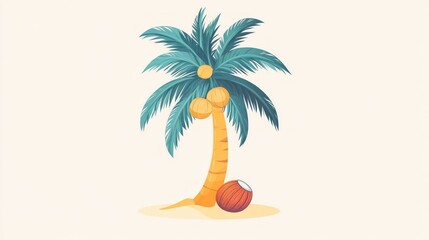 Obraz premium Cartoon Coconut Palm Tree on Sand