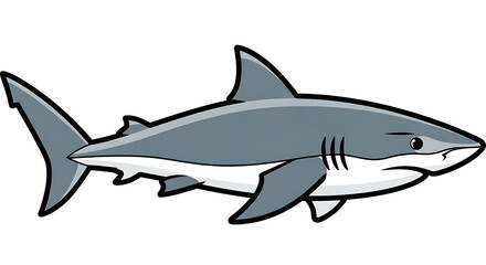 Fototapeta premium A side profile illustration of a gray and white cartoon shark with a determined expression.
