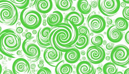 A vibrant pattern of green swirls on a white background.