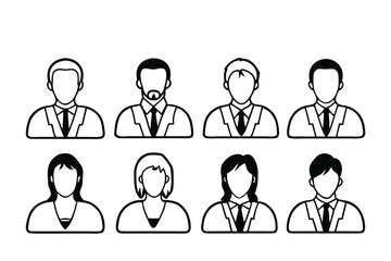 Eight diverse people icons in business attire on white background women