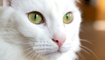 Close-up of a white cat's face.