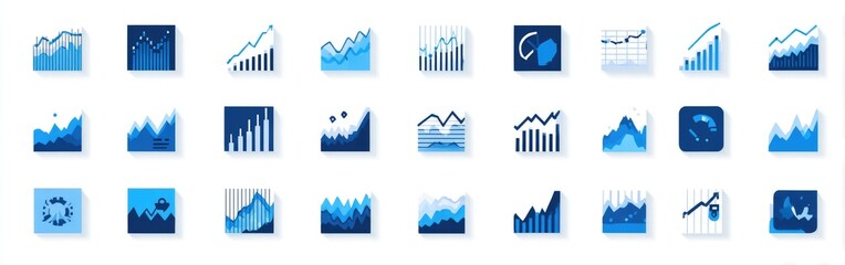 Collection of various blue data charts and graphs