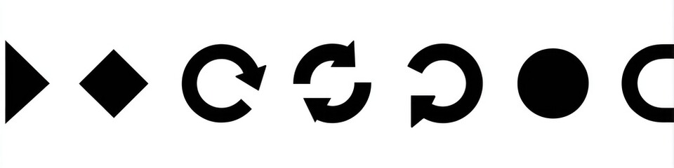 Black glyphs of navigation and loading