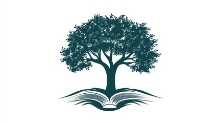 Fototapeta premium Silhouette of a tree standing on an open book symbolizing growth and learning concept