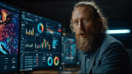 Data Analyst Working on Multiple Screens - Powered by Adobe