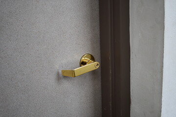 Golden colored doorknob on commercial door.