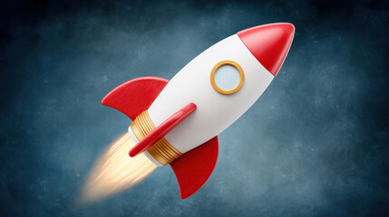 Striking 3d illustration of a rocket with a glowing trail set against a dark background symbolizing space exploration