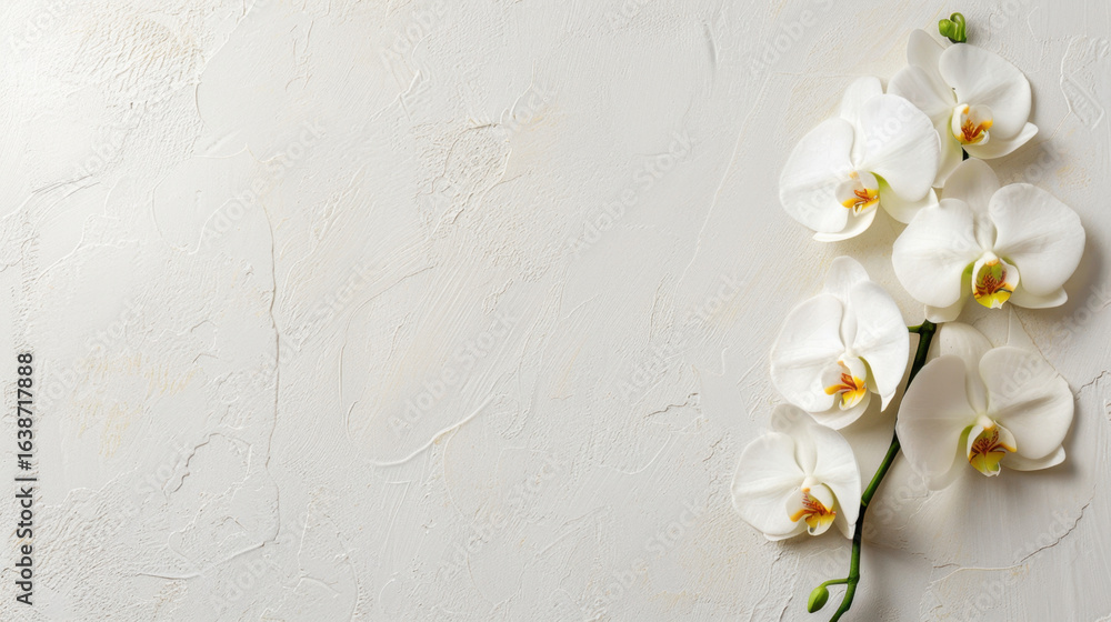 Poster elegant white orchids gracefully arranged on textured light background create serene and calming atm