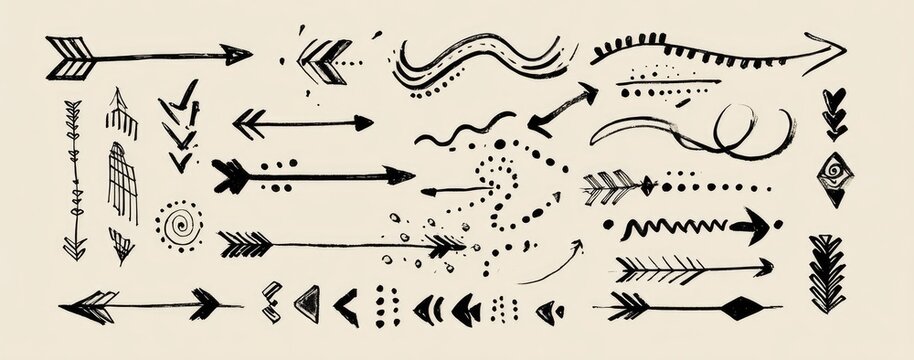 Collection of hand-drawn tribal-style arrows and decorative elements
