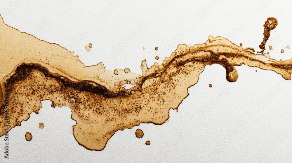Aufkleber coffee splash on white background creating abstract shapes, spills and splatters, perfect for textur