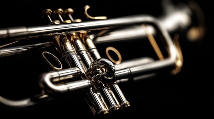 Fototapeta premium Close-up shot of a shiny silver and gold trumpet against a dark background