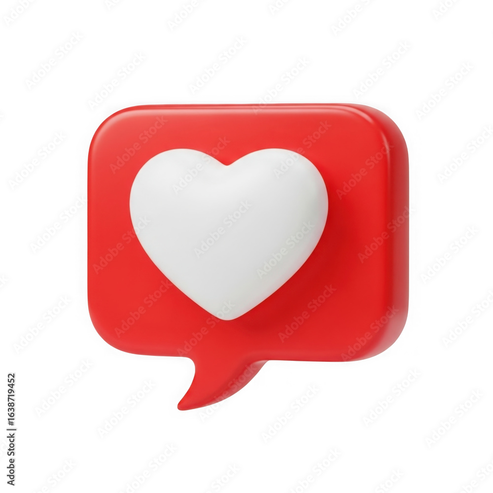 Poster 3d rendering of a red social media notification bubble with a white heart symbol isolated on transpa