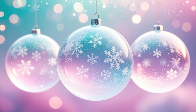 Festive winter ornaments with snowflakes delicate pastel colors celebration