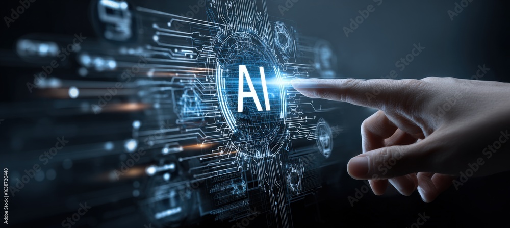Aufkleber finger touching ai artificial intelligence interface, innovative technology concept, deep learning n