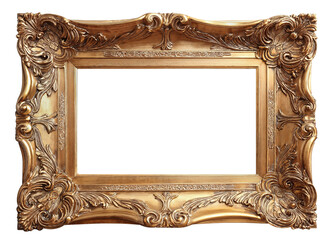 Ornate gold leaf wood frame isolated on a white or transparent background. 3:2 ratio for photo, image, picture, art, or painting.