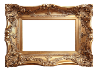 Ornate gold leaf wood frame isolated on a white or transparent background. 3:2 ratio for photo, image, picture, art, or painting.