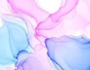 Fototapeta premium Abstract watercolor painting featuring flowing shapes in shades of pink and blue on white background