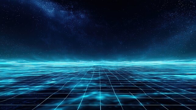 Futuristic Digital Data Background in Blue Abstract Technology Matrix Grid with Glowing Lights Big Data and Artificial Intelligence Visualization