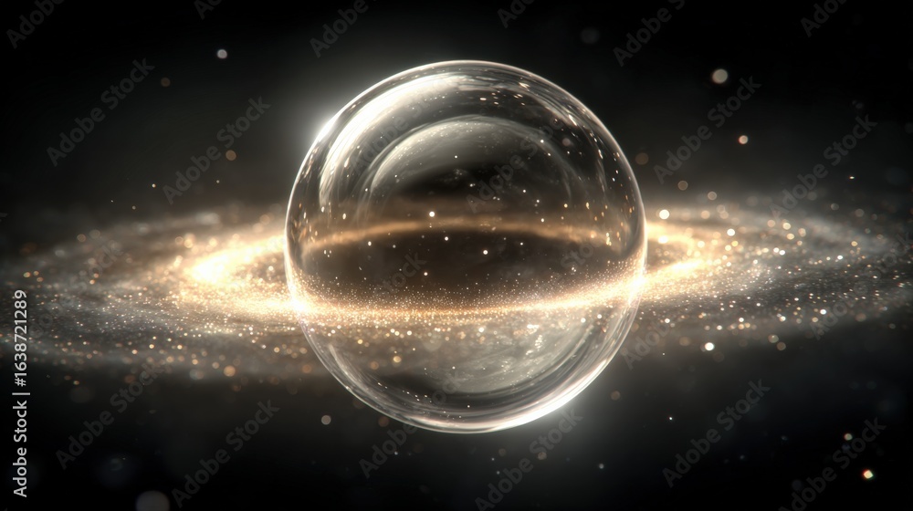 Aufkleber abstract orb surrounded by a galaxy of glittering particles floating in the dark space