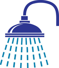 shower icon. Showerhead with Water Droplets, Blue Vector Icon

