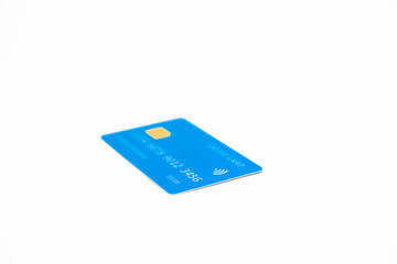 Isolated blue credit card with generic numbers offers a sleek and modern financial visual