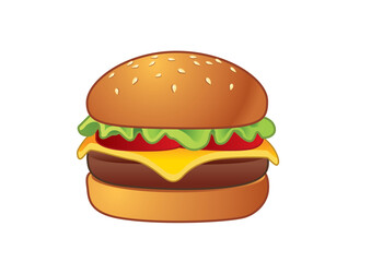 Classic hamburger with fresh lettuce, tomato, and melted cheese stacked high in a toasted sesame seed bun for a satisfying meal. Food concept