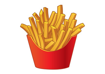 Golden crispy fries served in a bright red container, perfect for snacking or sharing at any event. Food concept