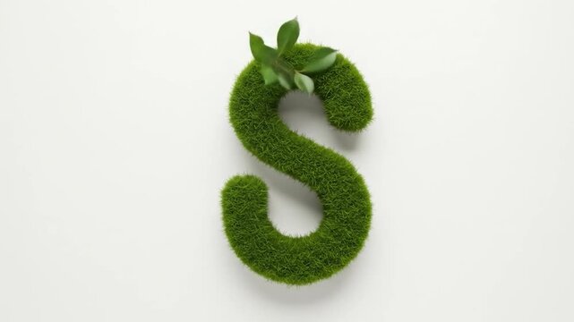 Green moss letter s with leaf accents nature concept for design and environmental projects