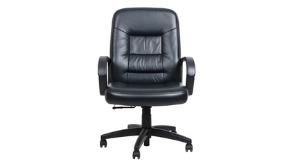 Black leather office chair isolated on white background.