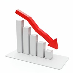 Downward Trend: A striking visual representation of decline featuring a red downward arrow superimposed over a declining bar graph, symbolizing financial downturn or negative progress.