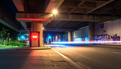 Fototapeta premium City Street at Night with Light Streaks Under Overpass