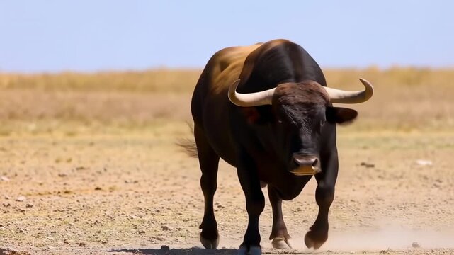 Large bull in profile, dusty environment